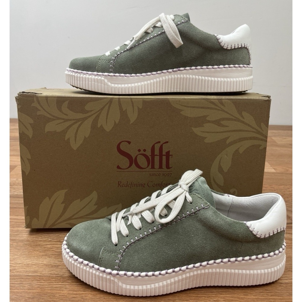 Sofft Frazier Blanket Stitch Leather Sneakers in Green Women's Size 9 NEW